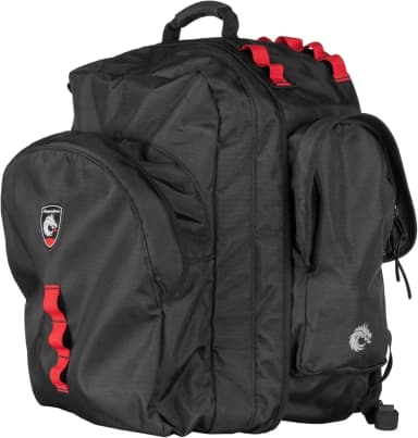 Dragonwear Big Easy extra-large capacity lineworker tool backpack with 3/4 zip front for carrying a full tool loadout between jobs.
