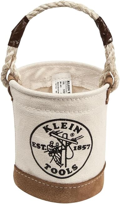 Klein Tools 5104MINI mini canvas tool bucket for hauling a compact selection of tools aloft on the hand line.