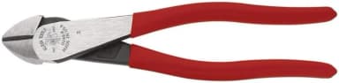 Klein Tools D248-8 diagonal cutting pliers with angled head for access in tight spots when trimming tie wire and small conductors.